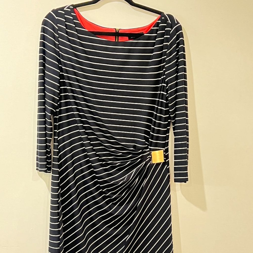 Tahari ASL Blue and White Stripped jersey dress Size 14
